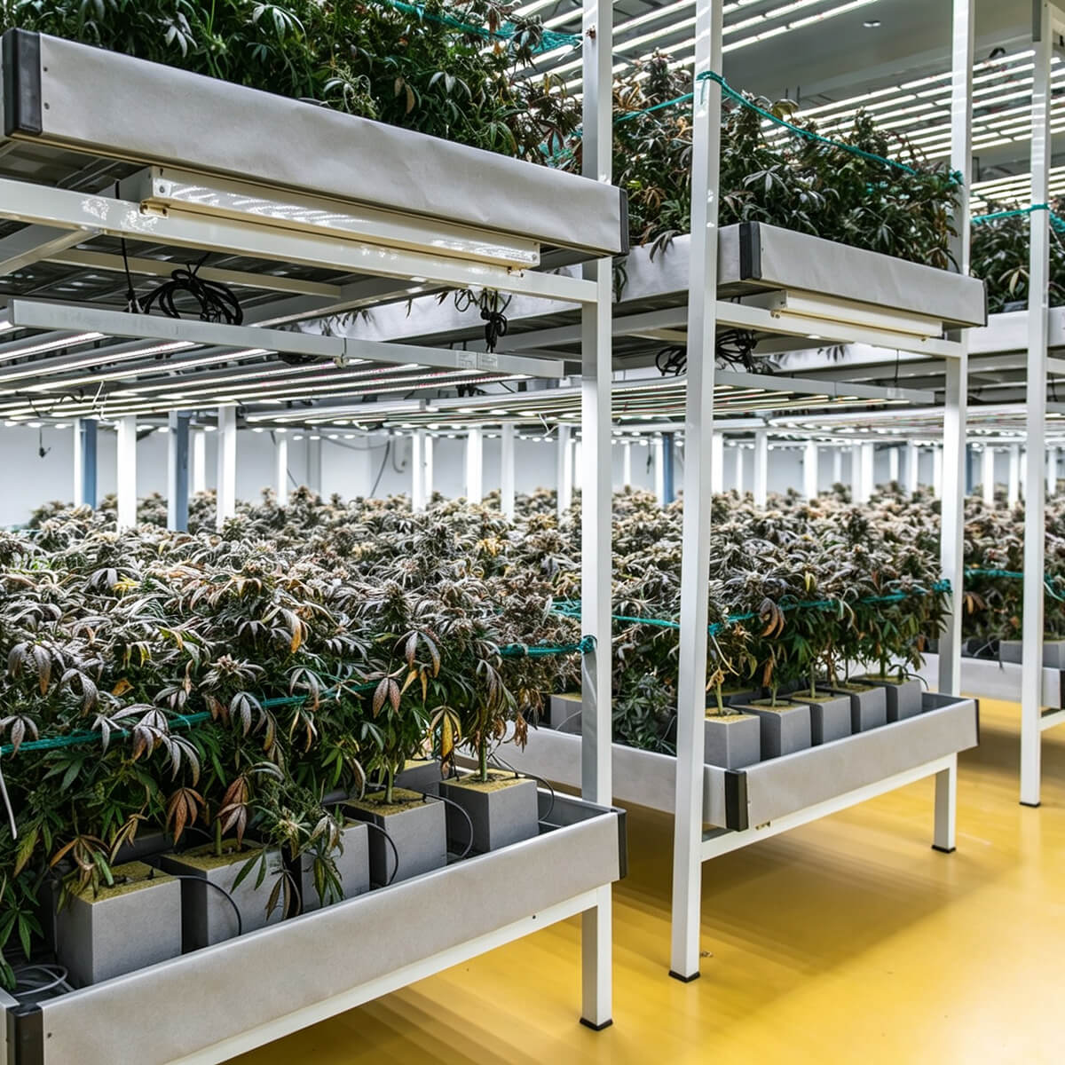 rock wool block used in multi-tier commercial greenhouse growing system