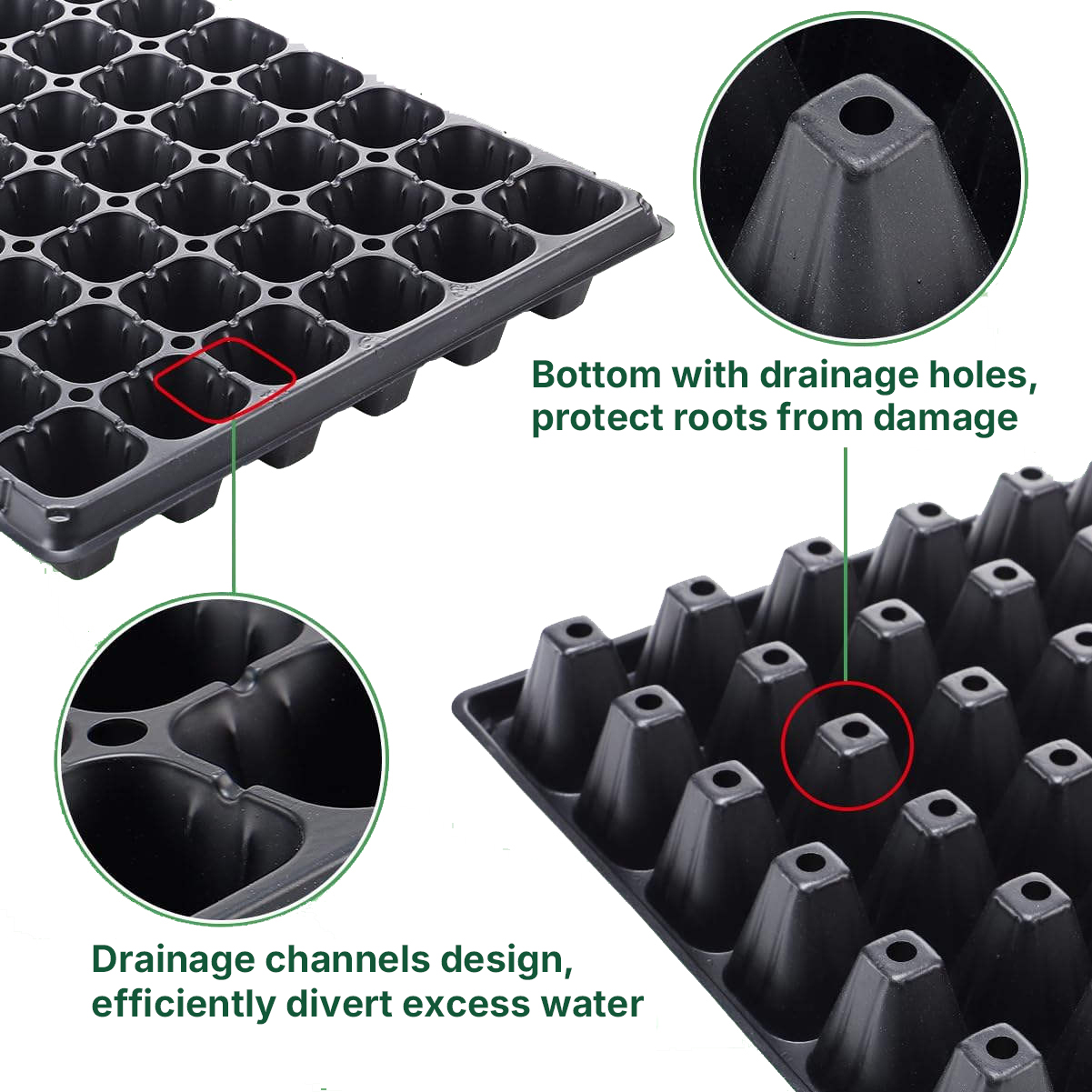 plastic cloning tray with drainage holes and water channels